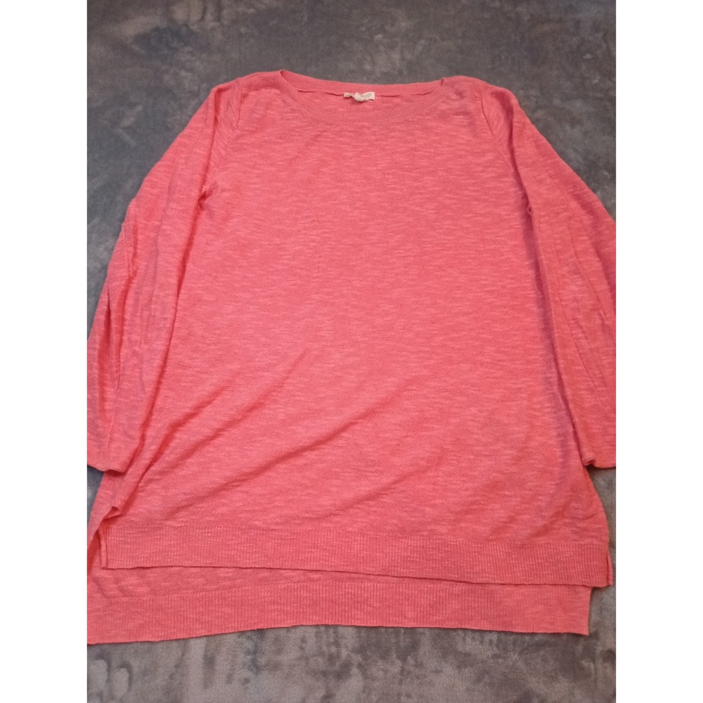 Eileen Fisher Petites Sweater Slub Jersey Knit Pink Hi Low Hem 3/4 Sleeves Cozy
